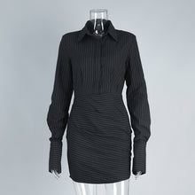 Load image into Gallery viewer, Striped Long Sleeved Shirt Dress Spring Summer Mini Hip Dress Slim Fit Dress Women