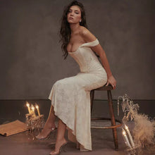 Load image into Gallery viewer, Autumn Square Collar Elastic Net Jacquard Pleated Sleeveless Fishtail Cami Dress