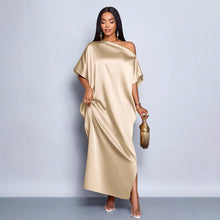 Load image into Gallery viewer, Women Clothing Early Autumn Satin Dress Yellow Satin Maxi Dress