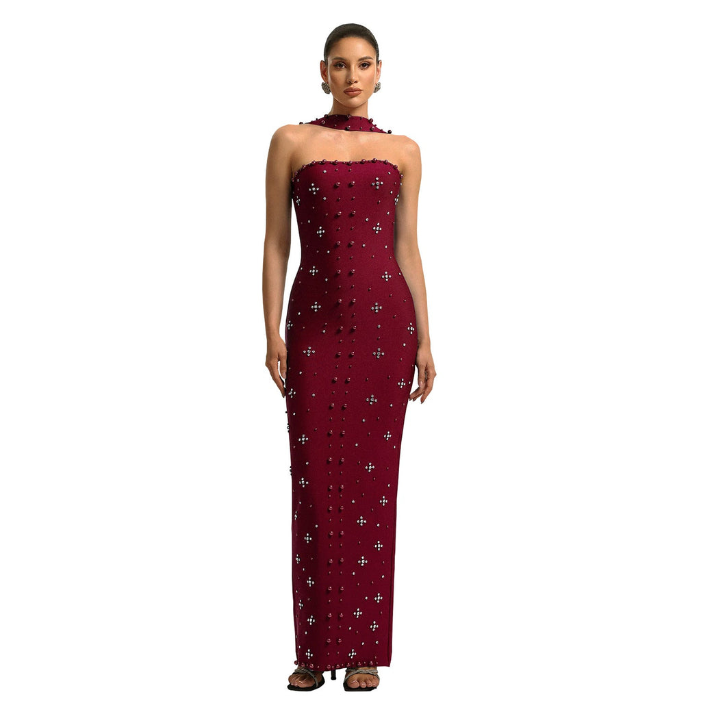 Women Wear Elegant Rhinestone Sheath Tube Top Dress