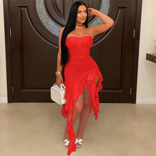 Load image into Gallery viewer, Tube Top Irregular Asymmetric Dress Solid Color Ruffles Dress Women Sheath