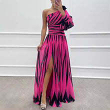 Load image into Gallery viewer, Spring Autumn Printed Diagonal Shoulder Split Dress Casual Loose Party Dress Dress