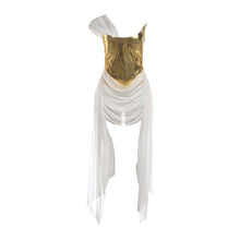Load image into Gallery viewer, Spring Women Clothing Golden Bright Surface Mesh Stitching Ribbon Sexy Dress