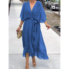 Load image into Gallery viewer, Women Clothing Solid Color Tied Maxi Dress Batwing Sleeve Irregular Asymmetric Dress