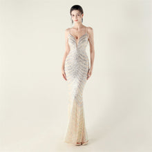 Load image into Gallery viewer, Deep V Plunge neck Wave Gradient Sequin Evening Dress Positioning Floral Cutting Craft Beaded Cocktail Battle Gown