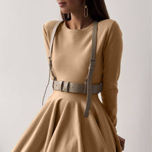 Load image into Gallery viewer, Round Neck Waist Trimming Knitted Dress Women All Match Advanced Pleated Woolen