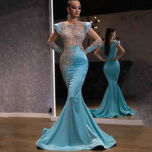 Load image into Gallery viewer, Daily Light Blue Fishtail Banquet Long Alluvial Gold Series Slimming Annual Party Evening Dress Women