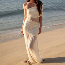 Load image into Gallery viewer, Spring Diagonal Collar Cold Shoulder Elegant Sexy Mesh Stitching Slim Dress