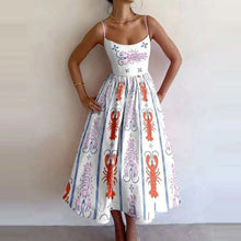 Load image into Gallery viewer, Spring Women Clothing Printing Pleated Waist Tight Large Swing Sling Dress