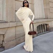 Load image into Gallery viewer, Autumn Winter Women Clothing Elegant Slim Solid Color round Neck Waist Trimming Pleated Long Sleeve Dress for Women
