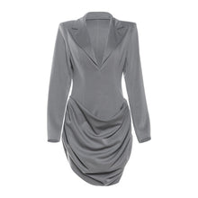 Load image into Gallery viewer, Women Clothing Autumn Winter Solid Color Slim Deep V Plunge neck Waist Controlled Slimming Blazers Dress