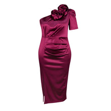 Load image into Gallery viewer, One Shoulder Collar Dress Elegant Party Cocktail Floral Dress