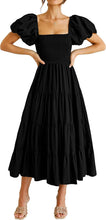 Load image into Gallery viewer, Summer Women Clothing Square Collar Backless Puff Sleeve Pleated Short Sleeves Dress