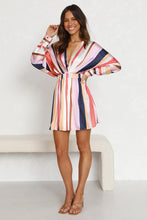 Load image into Gallery viewer, Autumn V neck Long Sleeve Color Striped Slim Dress for Women