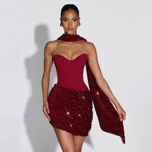 Load image into Gallery viewer, Women Clothing Autumn Winter Sexy Halter Ribbon Asymmetric Pleated Draped Mini Dress