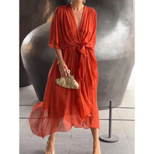 Load image into Gallery viewer, Women Clothing Solid Color Tied Maxi Dress Batwing Sleeve Irregular Asymmetric Dress