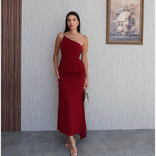 Load image into Gallery viewer, Women Clothing Summer Single Shoulder Sloping Shoulder Pleated Sexy Slim Irregular Asymmetric Dress