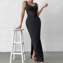 Load image into Gallery viewer, Milk Silk Stitching Mesh Cami Dress Sexy Split Backless Formal Dress Maxi Dress