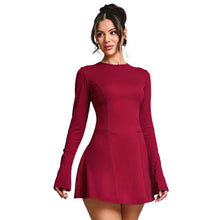 Load image into Gallery viewer, Early Spring Burgundy Backless Long Sleeves Dress Women Slim Fit Slimming Elegant Party A line Dress