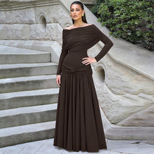 Load image into Gallery viewer, French Women Autumn off Neck Cinched Pleated Long Sleeve Dress