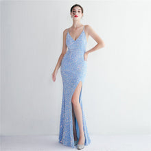 Load image into Gallery viewer, Velvet Bottom Sequin Suspender Party Sequined Dress Long Banquet Slim Fit Evening Dress Elegant