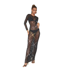 Load image into Gallery viewer, Women Wear Solid Color Mesh Drilling Long Sleeve Dress