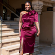 Load image into Gallery viewer, One Shoulder Collar Dress Elegant Party Cocktail Floral Dress