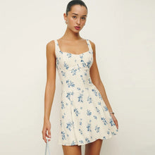 Load image into Gallery viewer, Summer Women Printing Slip Dress Square Collar Backless Fresh Sweet Floral A Line Dress