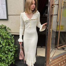 Load image into Gallery viewer, Ruffled Dress Knitted Dress Autumn Winter Sweater Dress Retro Lady French Dress