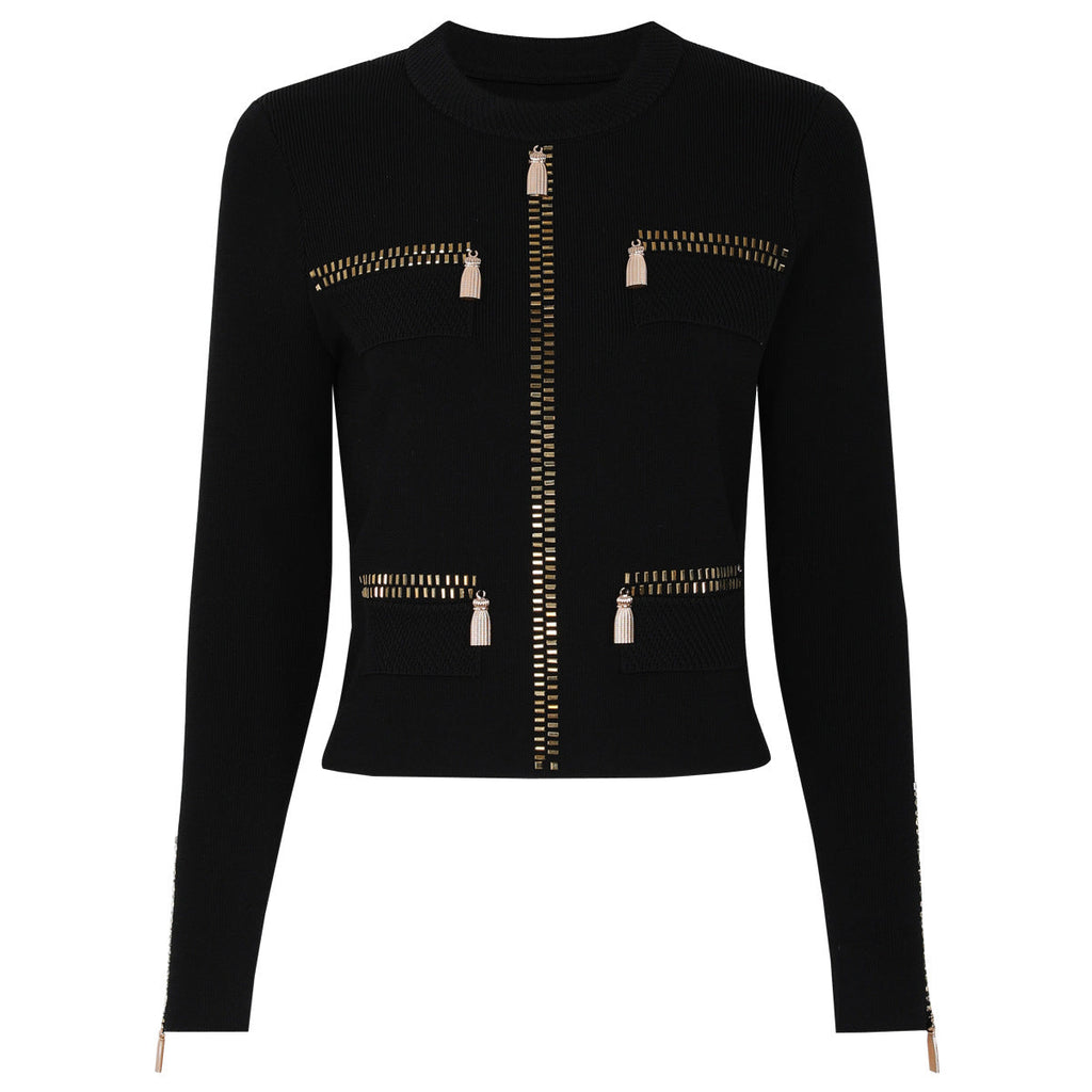 Spring Autumn Rhinestone Knitted Net Red Casual Jacket Pants Two Piece Sets