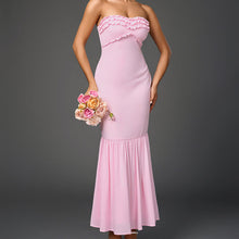 Load image into Gallery viewer, Chiffon Tube Top Dress Sexy Backless Wooden Ear Smocking Stitching Hip Dress