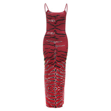 Load image into Gallery viewer, Fall Women Clothing Printed Sexy Backless Spaghetti Straps Sheath Split Dress