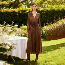 Load image into Gallery viewer, Elegant Long Sleeve Solid Color Diamond Dress Autumn High Grade Waist Slimming Dress Women