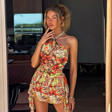 Load image into Gallery viewer, Summer Women Clothing Sexy Halter Lace up Backless Short Printing Dress