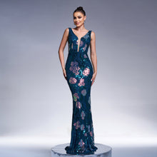 Load image into Gallery viewer, Women Elegant Sexy Sleeveless V neck Sequ Cocktail Evening Dress Bridesmaid Dress