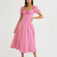 Load image into Gallery viewer, Summer Women Bubble Sleeve Solid Color Tied High Slit Maxi Dress Summer