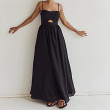 Load image into Gallery viewer, Black Breathable Sling High Waist French Dress Spring Autumn Holiday Long Dress Women