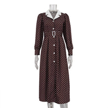 Load image into Gallery viewer, Women Clothing Elegant Polka Dot Dress Collared Long Sleeve Single Breasted High Waist Office Dress