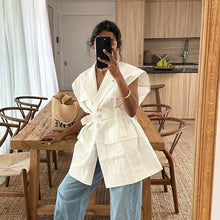 Load image into Gallery viewer, Women Clothing Summer Sleeveless Workwear Shirt Trendy Stylish Multi Pocket Belt Loose Top