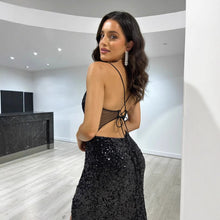 Load image into Gallery viewer, Sequined Split Sexy Sling Dress Waist Controlled Cocktail Dress Slim Fit Maxi Dress