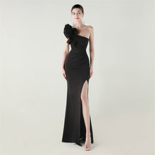 Load image into Gallery viewer, One Shoulder Craft Wave the Craft of Design Gross Satin High Slit Sexy Evening Dress Dinner Party Wedding Social Networking