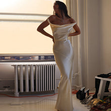 Load image into Gallery viewer, Women off Shoulder Dress Sexy Backless Satin Dress Light Luxury Dress Elegant Fishtail