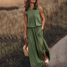 Load image into Gallery viewer, Spring Summer Women Clothing round Neck Sleeveless Dress Split Solid Color Casual Office Dress