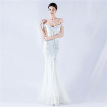 Load image into Gallery viewer, Dress Craft Beaded Mesh Sequin Evening Dress Annual Meeting Performance Host
