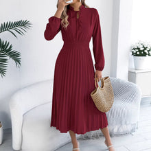 Load image into Gallery viewer, Women Clothing Spring Summer Elegant Lace up Lantern Sleeve Long Pleated Dress
