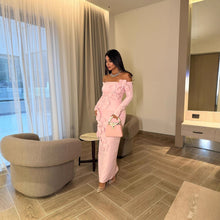 Load image into Gallery viewer, Spring Summer Middle East Elegant Sexy Sheath Three Dimensional Floral off Shoulder Long Sleeve Dress