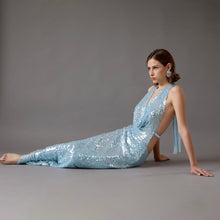 Load image into Gallery viewer, Winter Women Clothing Sequined Swing Collar Sexy Backless Halter Self Tie Slit Dress