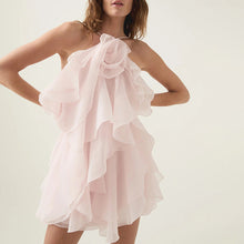 Load image into Gallery viewer, Elegant Sexy High Grade Short Dress Early Spring Halter Three Dimensional Floral Design Lace up Sleeveless Dress