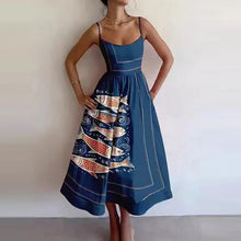 Load image into Gallery viewer, Spring Women Clothing Printing Pleated Waist Tight Large Swing Sling Dress