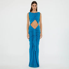 Load image into Gallery viewer, Elegant Stitching Sexy Dress Blue Hollow Out Cutout High Waist Slim Fit Dress Women